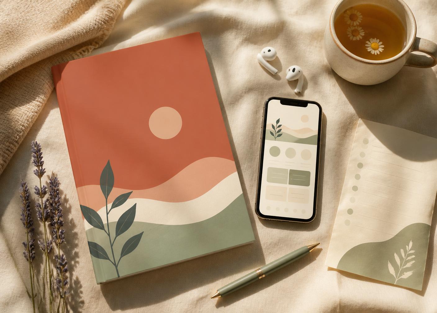 Anteprima del prodotto: quaderno stampato, app su smartphone, checklist